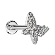 Micro labret internal thread silver butterfly with crystals