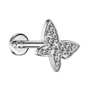 Micro Labret femelle argent papillon avec cristaux
