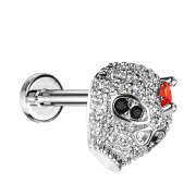 Micro labret internal thread silver crystal skull
