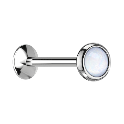 Micro UFO Labret filo interno argento con pietra epossidica bianca