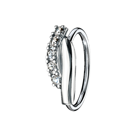 Micro piercing ring silver double bar twisted with crystals silver