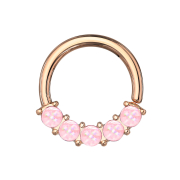 Micro piercing ring rose gold front five epoxy stones pink