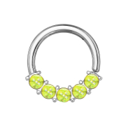 Micro piercing ring silver front five epoxy stones green