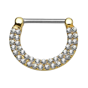 Barbell Clicker gold-plated double-line with crystals silver