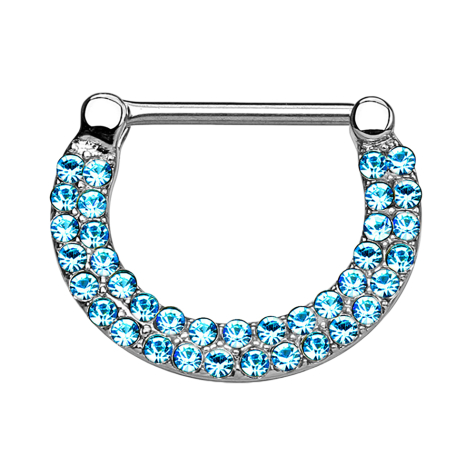Barbell Clicker silver double-lined with crystals aqua