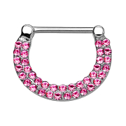 Barbell Clicker silver double-lined with crystals pink