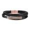 Black leather strap with four bands and rose gold banner
