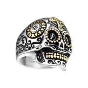 Anello teschio in argento con croce dorata