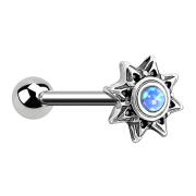 Micro barbell silver sun with opal blue