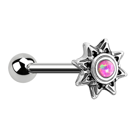 Micro Barbell silber Sonne mit Opal pink