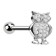 Micro barbell silver owl with crystals