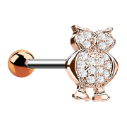 Micro barbell rose gold owl with crystals