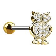 Micro barbell 14k gold-plated owl with crystals