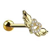 Micro barbell 14k gold-plated angel wings with crystals