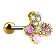Micro barbell 14k gold-plated butterfly with crystals