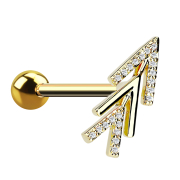 Micro barbell 14k gold-plated triple arrow with crystals