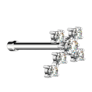 Nose stud straight silver cross with crystal silver