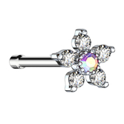 Nose stud straight silver flower with crystal multicolor...
