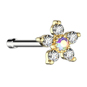 Nose stud straight gold-plated flower with crystal...