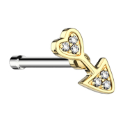 Clou de nez droit doré Flèche avec coeur