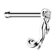 Nose stud straight silver snake with crystal