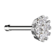 Clou de nez droit argenté fleur avec cristaux