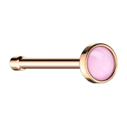 Straight rose gold nose stud with pink epoxy stone
