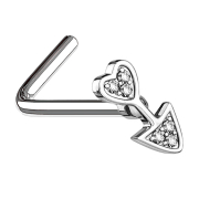 Nose stud angled silver arrow with heart
