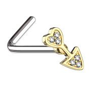 Angled nose stud gold-plated arrow with heart