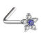 Clou de nez coudé argent fleur avec cristal bleu et argent