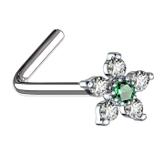 Clous de nez coudés argent fleur avec cristal vert...