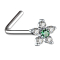Clous de nez coudés argent fleur avec cristal vert et argent