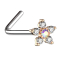 Angled nose stud rose gold flower with crystal multicolor and silver