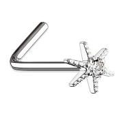 Angled nose stud 14k gold-plated starfish with crystal