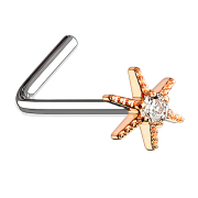 Angled rose gold starfish nose stud with crystal