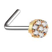 Angled nose stud rose gold flower with crystal