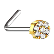 Angled nose stud 14k gold-plated flower with crystal