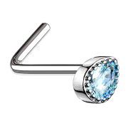 Clous de nez coudés argent goutte de cristal aqua