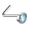 Nose stud angled silver crystal drops aqua