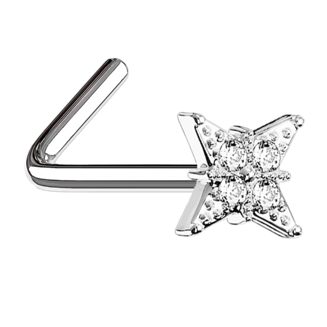 Nose stud angled silver star with four crystals