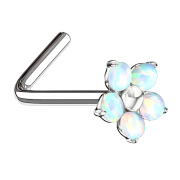 Nose stud angled silver opal flower white