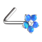 Clou nasal coudé argent opale fleur bleue
