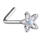 Nose stud angled silver filigree opal flower white