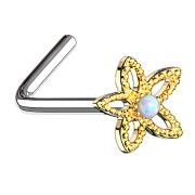 Clou de nez coudé doré 14k fleur opale...