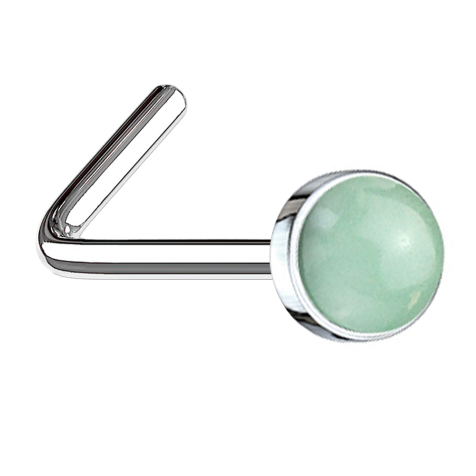 Angled silver nose stud with jade stone