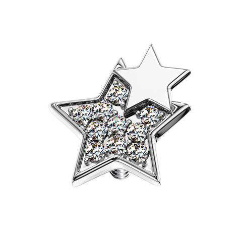 Dermal Anchor silver double star with crystals