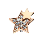 Dermal Anchor rose gold double étoile avec cristaux