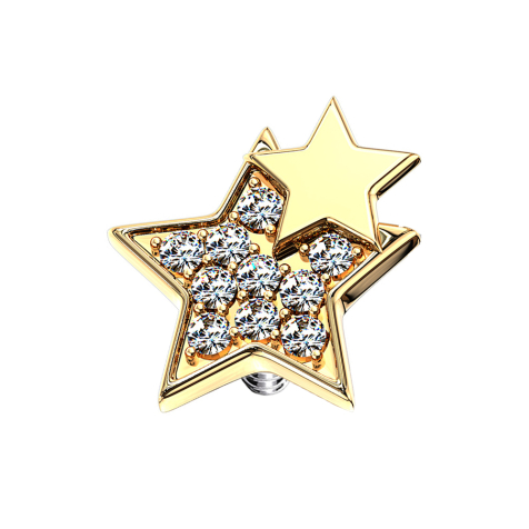 Dermal Anchor plaqué or 14k double étoile avec cristaux