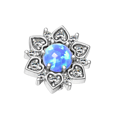 Dermal Anchor silver heart flower with opal blue