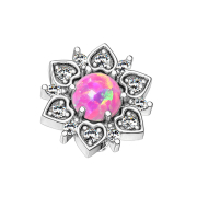 Dermal Anchor argent fleur de cœur avec opale rose